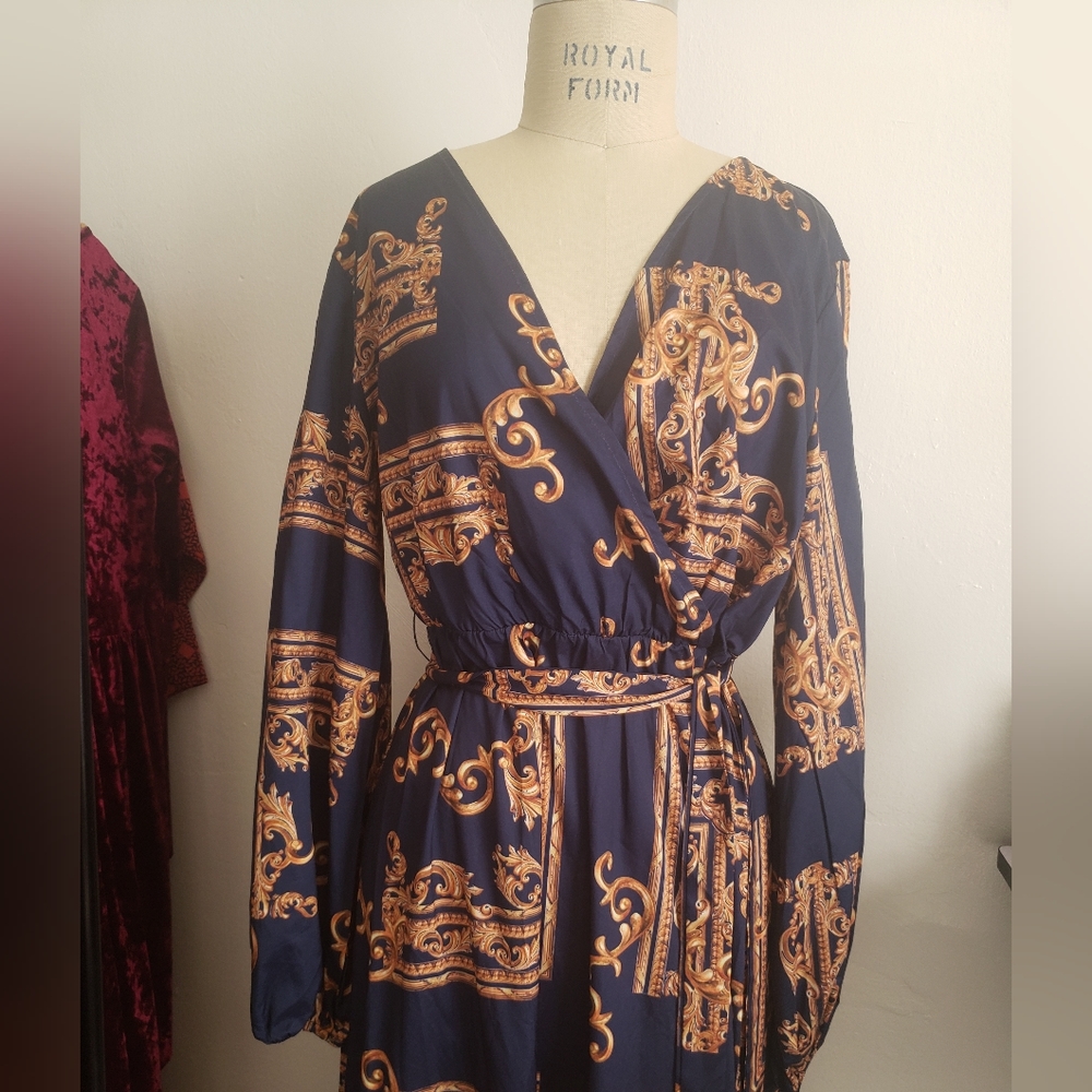 Gold and Blue Baroque Robe Shein